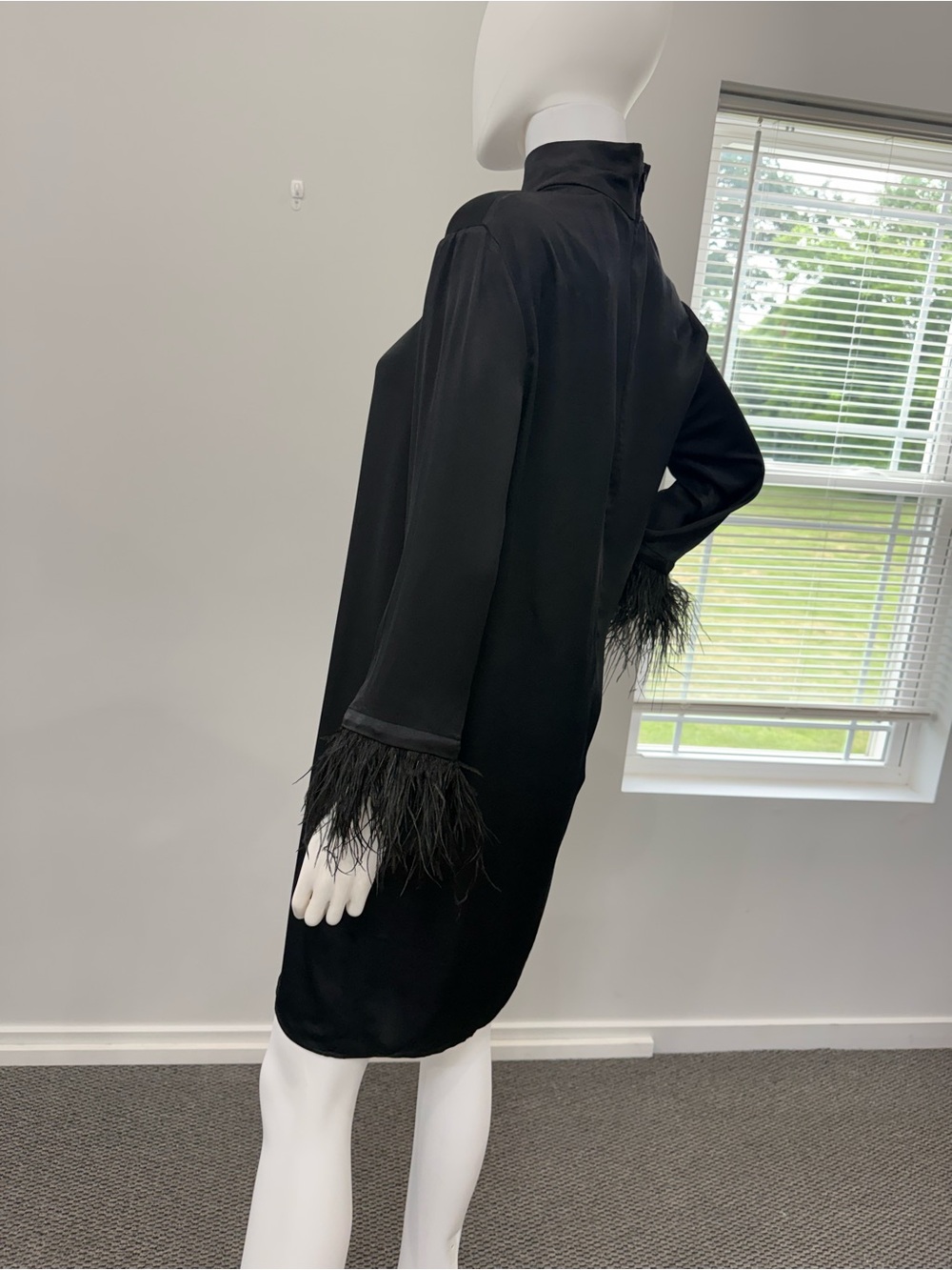 Sleeper Black Mini Dress with Feathery Cuffs - Picture 4 of 11